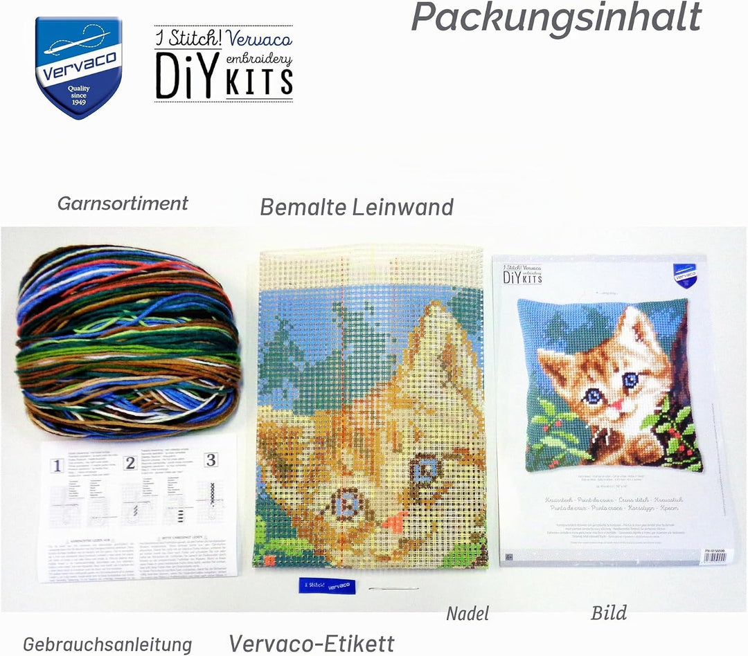 Vervaco Stickpackung für Kreuzstichkissen vorgedruckt, Baumwolle, weiss, 40 x 40 x 0,3 cm