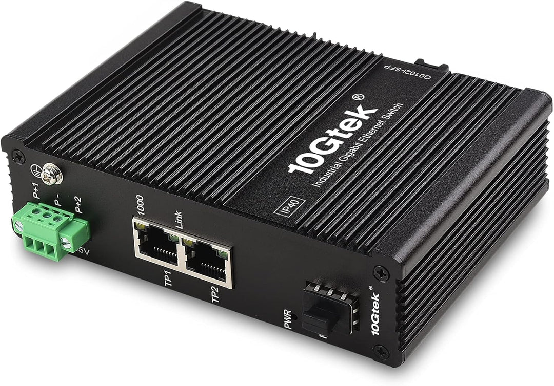 10Gtek 3-Port Industrial DIN-Rail Ethernet Switch Hutschiene, IP40, 1x Gigabit SFP Slot mit 20-km SF