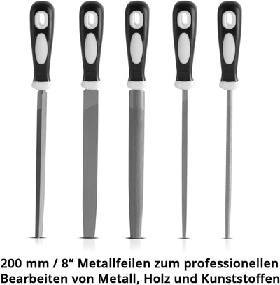 STAHLWERK Stahlfeilen 5er Set 200 mm | 8" Raspeln | Metallfeilen | Werkstattfeilen | Feilen-Satz zum