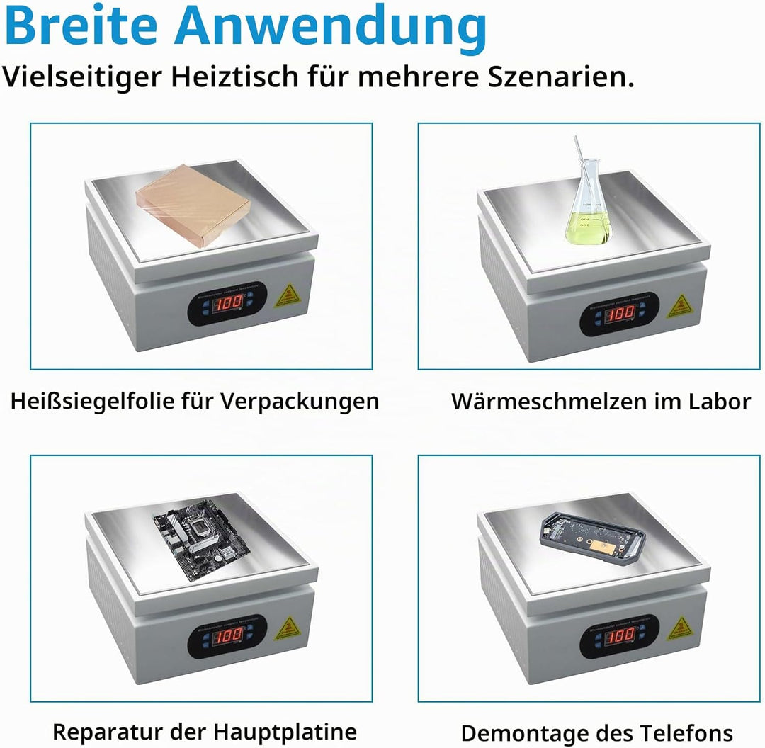 800W Lötstation Heizplatte 200x200mm, Digitale LCD Vorheizstation 0–400℃ einstellbar, Elektrische He