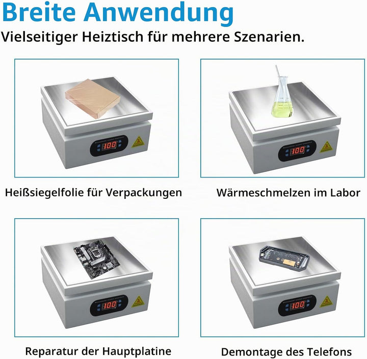 800W Lötstation Heizplatte 200x200mm, Digitale LCD Vorheizstation 0–400℃ einstellbar, Elektrische He
