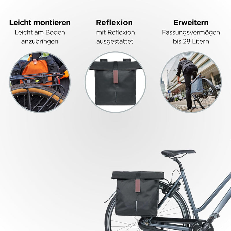 Basil City Fahrrad Doppeltasche - Fahrradtaschen für Gepäckträger - Gepäckträgertaschen Hinten - Ein