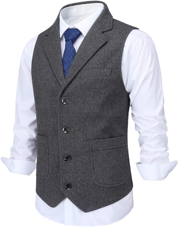 Allthemen Herren Weste Revers Tweed Wolle Anzugweste Formale Regular Fit Herrenweste Retro Business