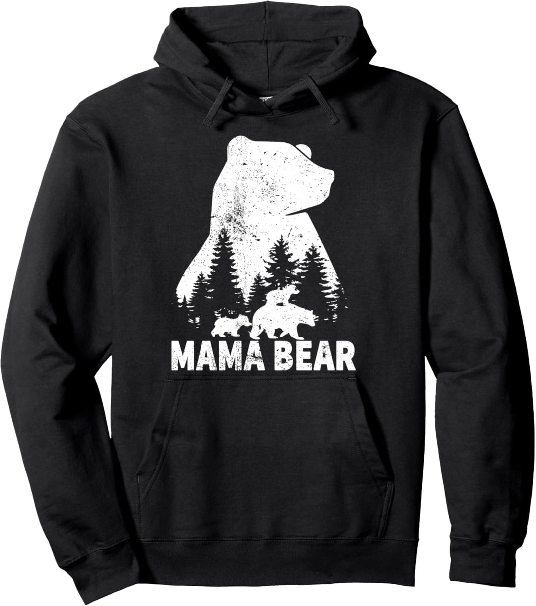 Mama Bear 2 Cubs Muttertag Lustige Mama Bär 2 Kinder Vintage Pullover Hoodie