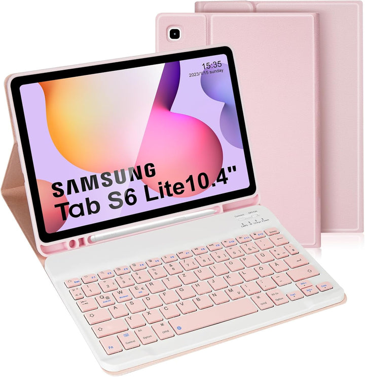 LAMA Samsung Galaxy Tab S6 Lite Hülle mit Tastatur, Kabellose Tastatur Hülle für Tab S6 Lite 10,4“ 2