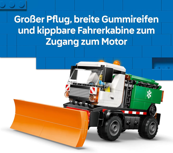 LEGO City Schneepflug - Spielzeug Set mit Minifigur, Werkzeugen und Streufunktion - Geburtstagsgesch