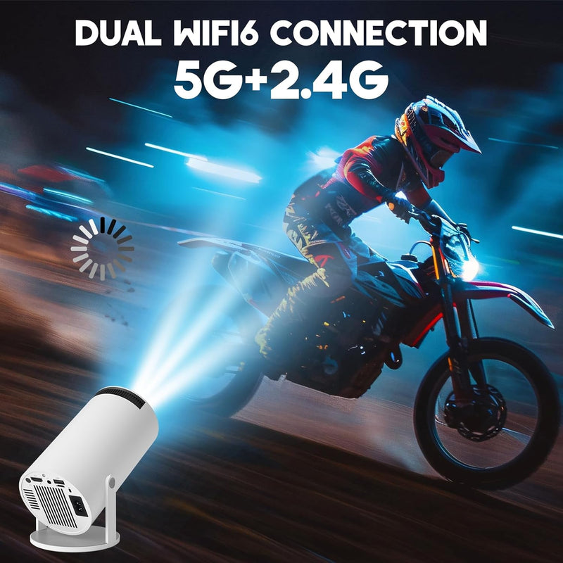 Qoosea Mini Beamer mit 2 Joystick 4K Bluetooth 5.2 Tragbarer Spiel Projektor 180° Drehbarer Android