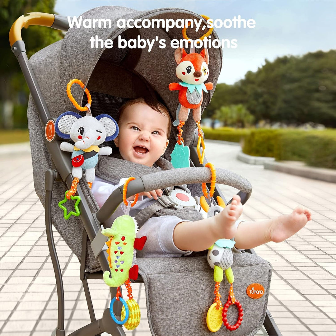 TUMAMA Kinderwagen Spielzeug für Baby 0 3 6 Monate, 4 Stück BabySpielzeug für Kinderwagen, Bett, Aut