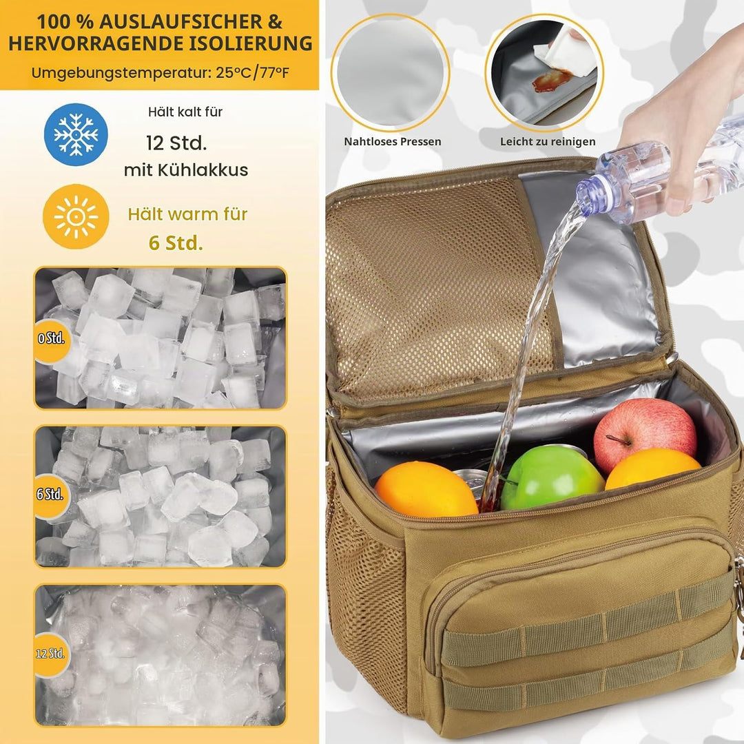 Taktischer Doppelstock-Kühlrucksack für Herren – Grosser Lunch-Rucksack mit 2 Fächern, Weiche Kühlta