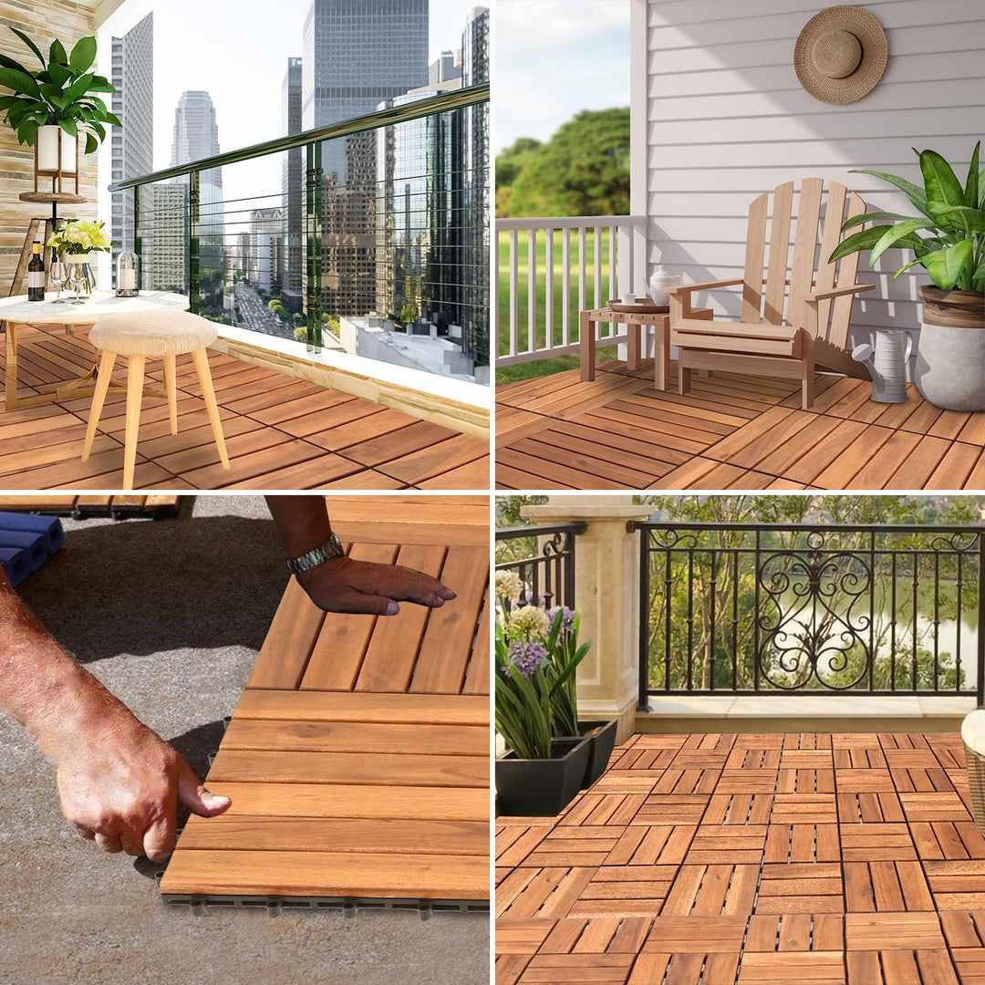 Ansobea Holzfliesen Balkon, Akazienholz 30x30cm Terrassenfliesen 11Stück 1㎡,Terassenboden Aussen,Kli
