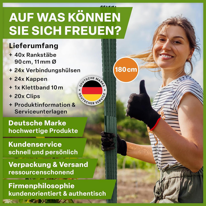 TTL GARDEN Rankstäbe 5er Set 180cm x 16mm Ø grün - extra stabile 16 mm Rankhilfe Pflanzstäbe Stahl r