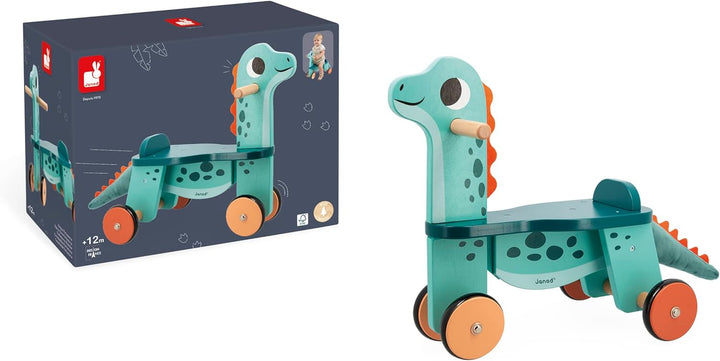 Janod Portosaurus Dinosaurier-Reittier-Sitzhöhe 21 cm-Abnehmbarer Plüschschwanz-Lernspielzeug aus FS