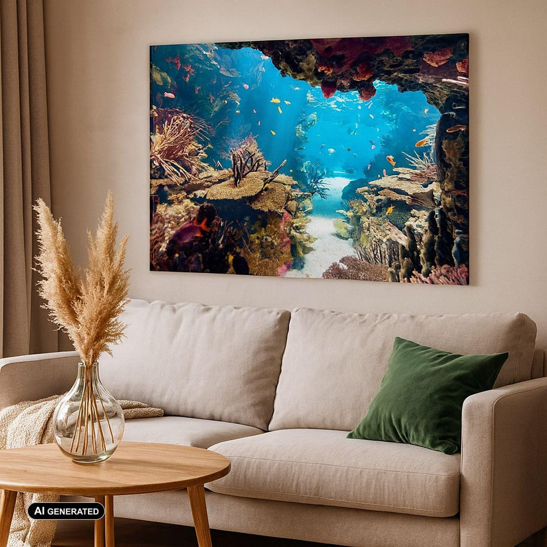 Bilder auf Leinwand 100x70cm Leinwandbild Ozean Riff Fische Koralle Gross Wanddeko Bild Schlafzimmer