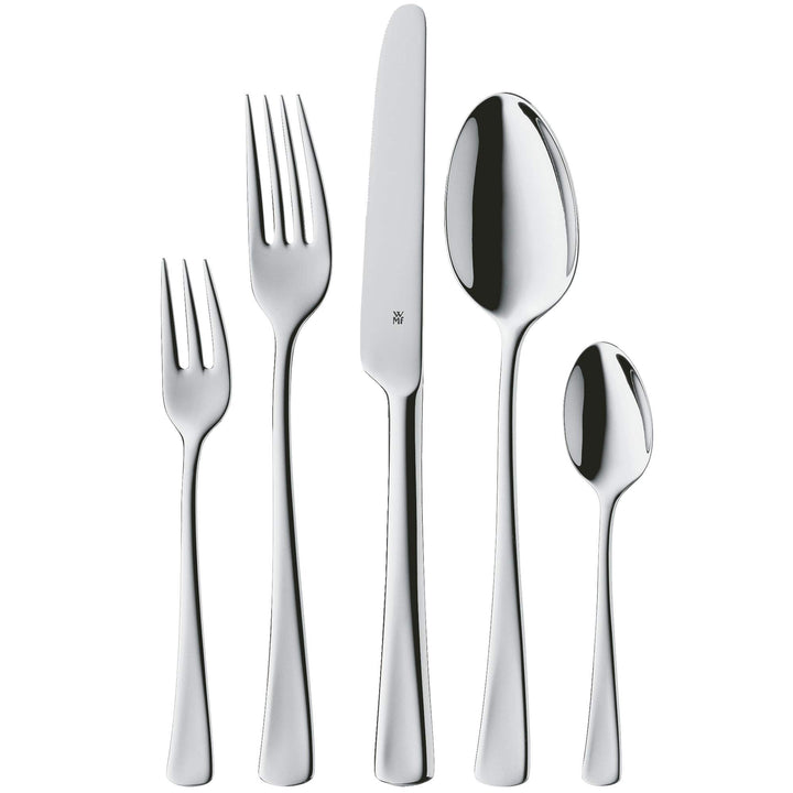 WMF Denver Edelstahl Besteck Set 6 Personen, Essbesteck Set 30 teilig, Monobloc-Messer, Cromargan Ed