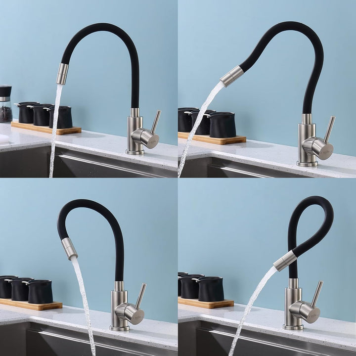 Flexibler Wasserhahn Küche Schwarz, Hochdruck Küchenamatur mit 2 Strahlarten, Armatur Küche 360° Dre