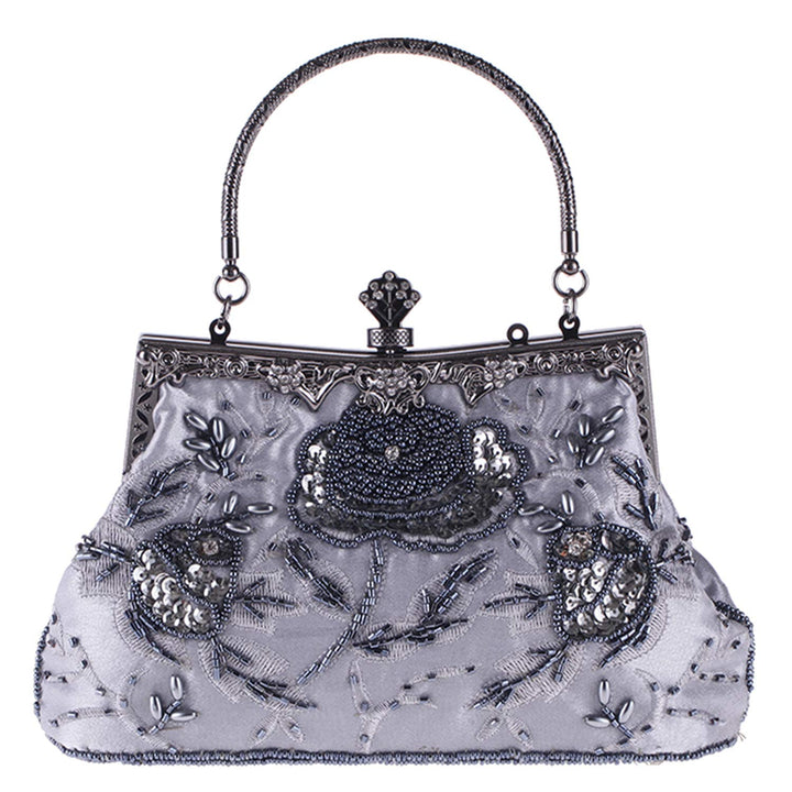 Damen Vintage Floral handgemachte Seed Bead Pailletten Clutch Geldbörse Hochzeit Abendtasche Party P