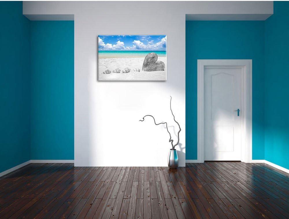 Pixxprint Sandstrand mit Muscheln als Leinwandbild/Grösse: 100x70 cm/Wandbild/Kunstdruck/fertig besp