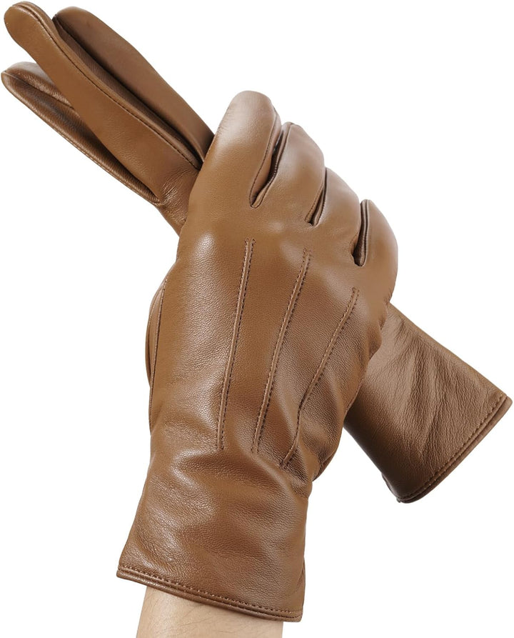 BISON DENIM leder handschuhe damen-Kaschmirverkleidung, Touchscreen und Winterhandschuhe Kaffee XXL,