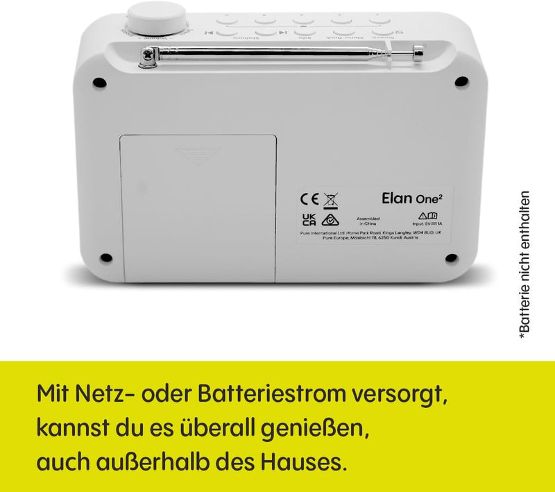 Pure Elan One2 tragbares DAB+/FM Radio mit Bluetooth 5.1 (LCD-Display, 10 Speichertasten, Batteriebe