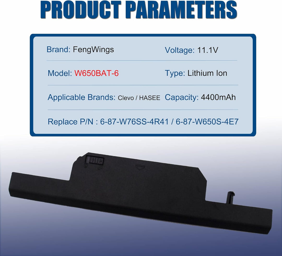 FengWings® W650BAT-6 Laptop Akku für Hasee K610C K650D K570N K710C K590C K750D / Clevo W650S W650 W6