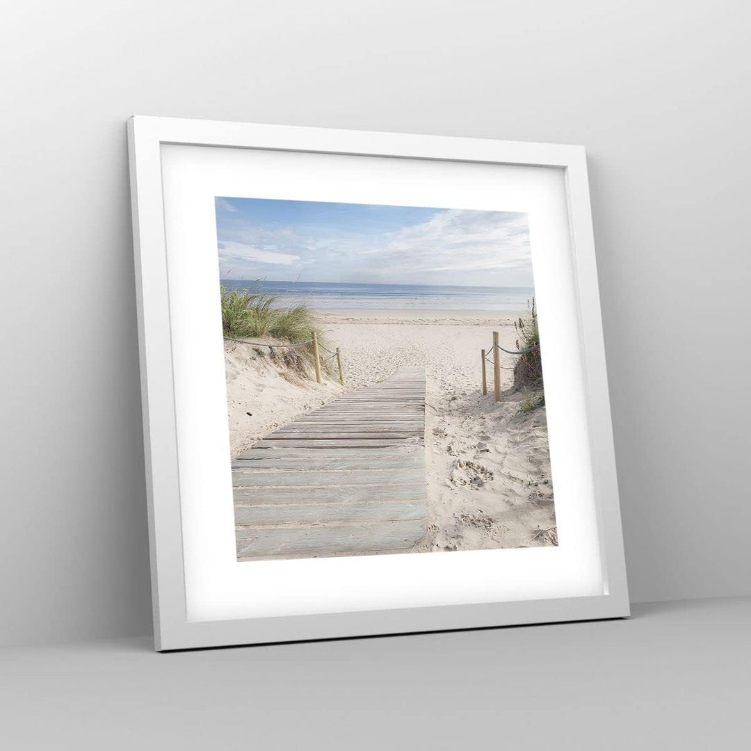 Wandposter Art Prints 30x30cm Poster Weissrahmen Strand Düne Eintritt Küche Wanddeko Bild Wand Kunst