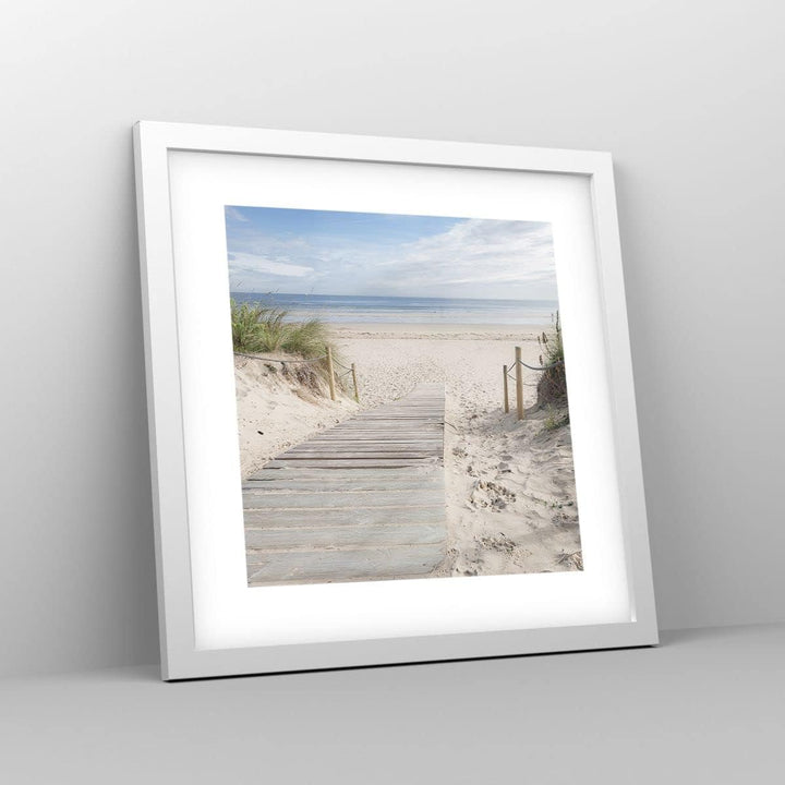 Wandposter Art Prints 30x30cm Poster Weissrahmen Strand Düne Eintritt Küche Wanddeko Bild Wand Kunst