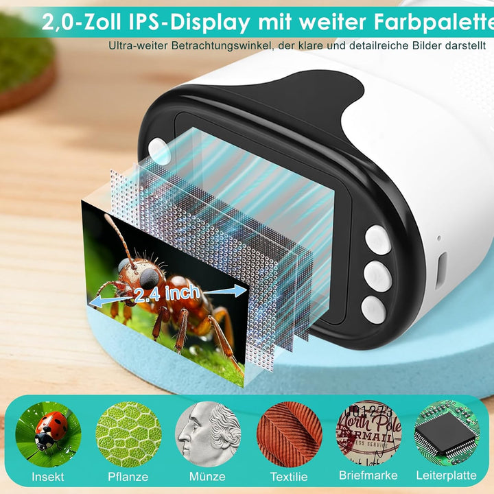 Mikroskop für Kinder 1000X 4K Digitales Mikroskop für Kinder 2,0″IPS-Display &amp; 8 LED,720P HD Tragbar