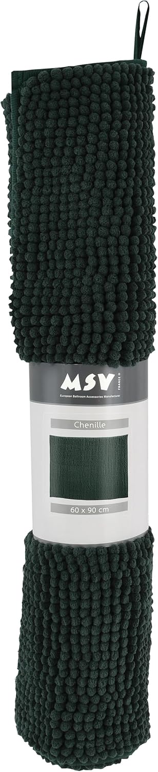 MSV Badteppich Badvorleger Duschvorleger Chenille Hochflor Badematte 60x90 cm – Dunkelgrün Dunkelgrü