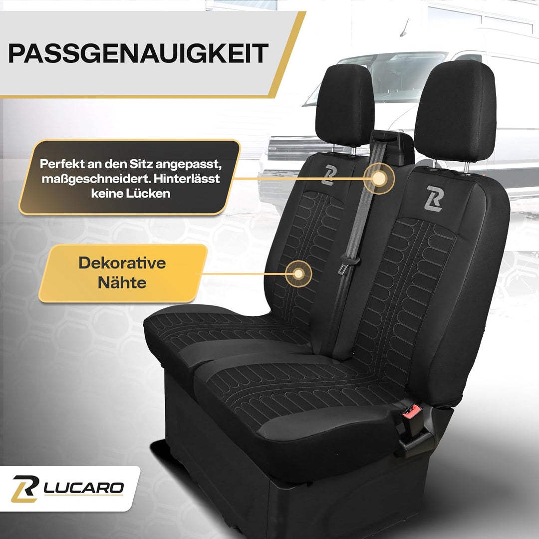 LUCARO Sitzbezüge Auto Tornado für Ford Transit 2013 und Später - Sitzbezug Set 1+2 - Grau - Auto Zu