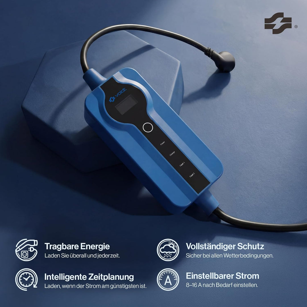 VOLDT Typ 2 Ladekabel Schuko 3,7 kW, 1-phasig, 8A - 16A, verstellbare EV-Ladegerät mit steuerbarer D