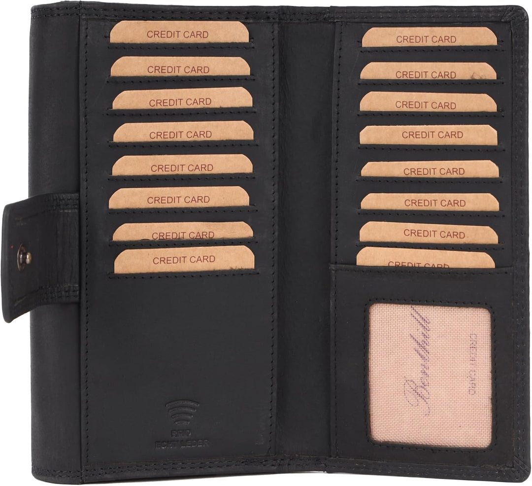 Benthill Geldbörse Gross Echt-Leder | Damen Portemonnaie XXL mit RFID Schutz | Vintage Frauen Geldbe