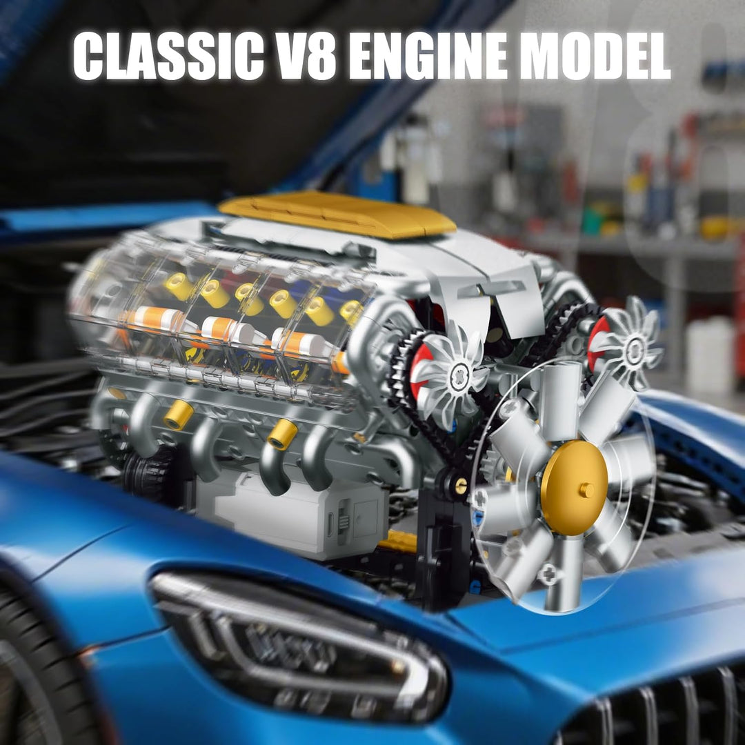 QLT QIAOLETONG Ideas V8-Motor-Bausatz für Erwachsene, Bauen Sie Ihr eigenes MOC-Mini-V8-Motor-Modell
