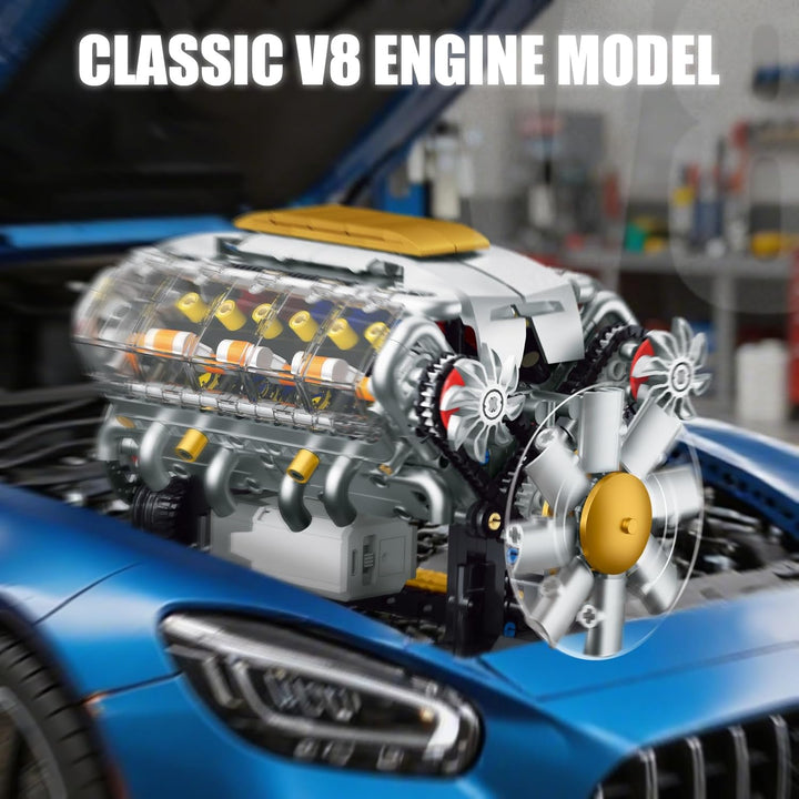 QLT QIAOLETONG Ideas V8-Motor-Bausatz für Erwachsene, Bauen Sie Ihr eigenes MOC-Mini-V8-Motor-Modell