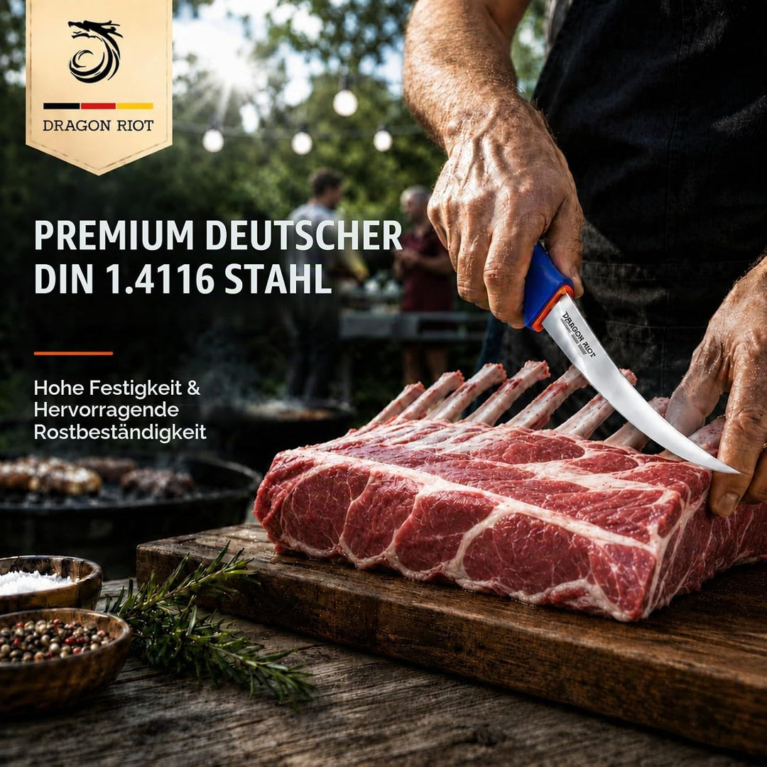 DRAGON RIOT Metzgermesser Set 3-Teilig, Flexibles Ausbeinmesser &amp; Fleischermesser aus Edelstahl, Pro