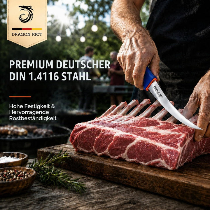 DRAGON RIOT Metzgermesser Set 3-Teilig, Flexibles Ausbeinmesser &amp; Fleischermesser aus Edelstahl, Pro