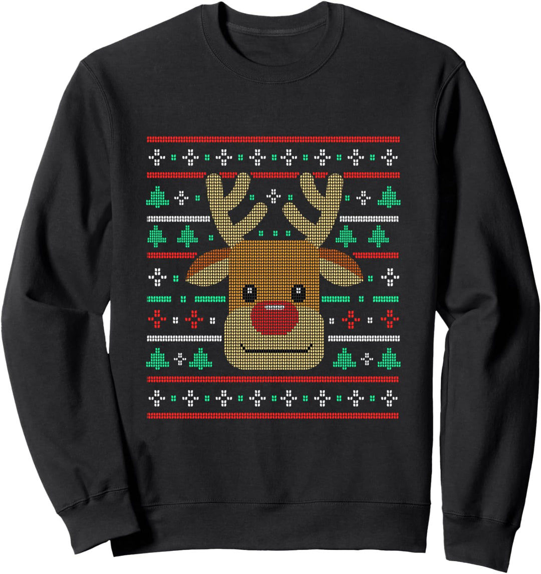 Ugly Sweater. Rentier mit roter Nase Weihnachtsdekoration Sweatshirt