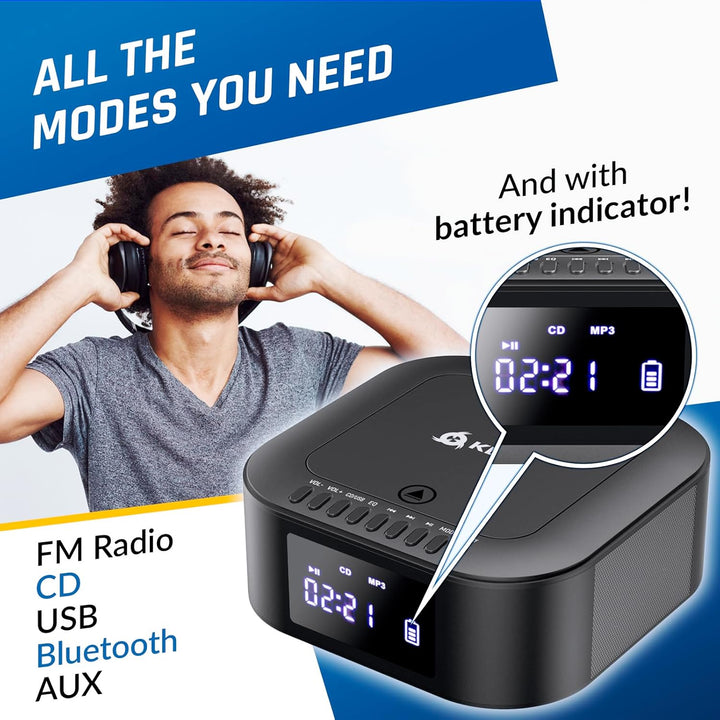 KLIM Boombox E1 Radio mit CD Player + BASS Boost mit Tieftöner + FM Radio, MP3, Bluetooth, AUX, USB,