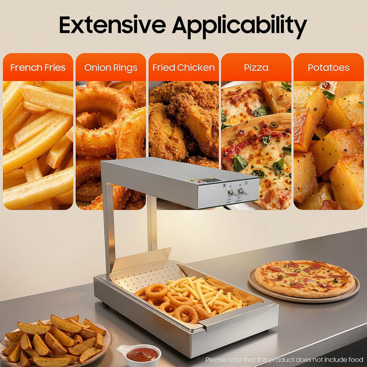 Pommes Frites Wärmer, 750W Pommeswärmer, 80℃ Wärmebrücke mit Beleuchtung, Dicke 0,55mm, Tabletop Ede