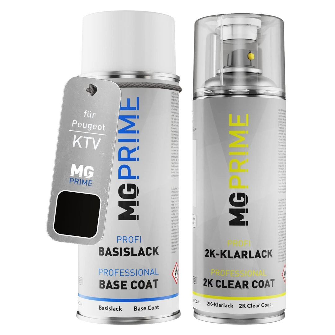 MG PRIME Autolack 2K Spraydosen Set für Peugeot KTV Noir Perla Nera/Perla Nera Schwarz Metallic Basi