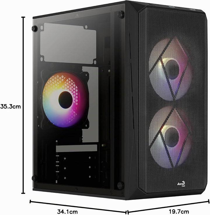 AeroCool CS107 V2, MicroATX- PC-Gehäuse, Seitenfenster, 3 x 120mm FRGB-Lüfter, CS107V2, schwarz Schw