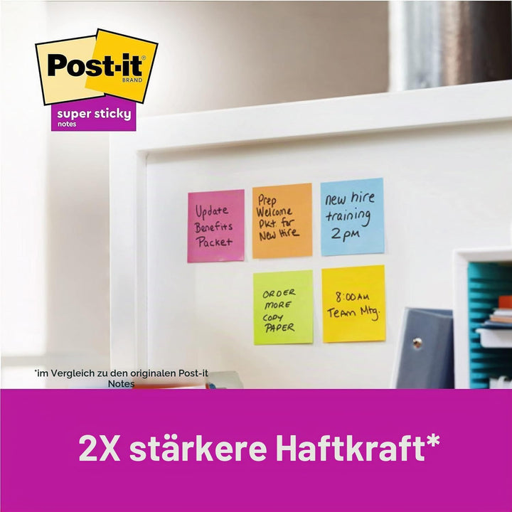 Post-it Super Sticky Notes Carnival Collection, Vorteilspackung mit 12 Blöcken, 90 Blatt pro Block,