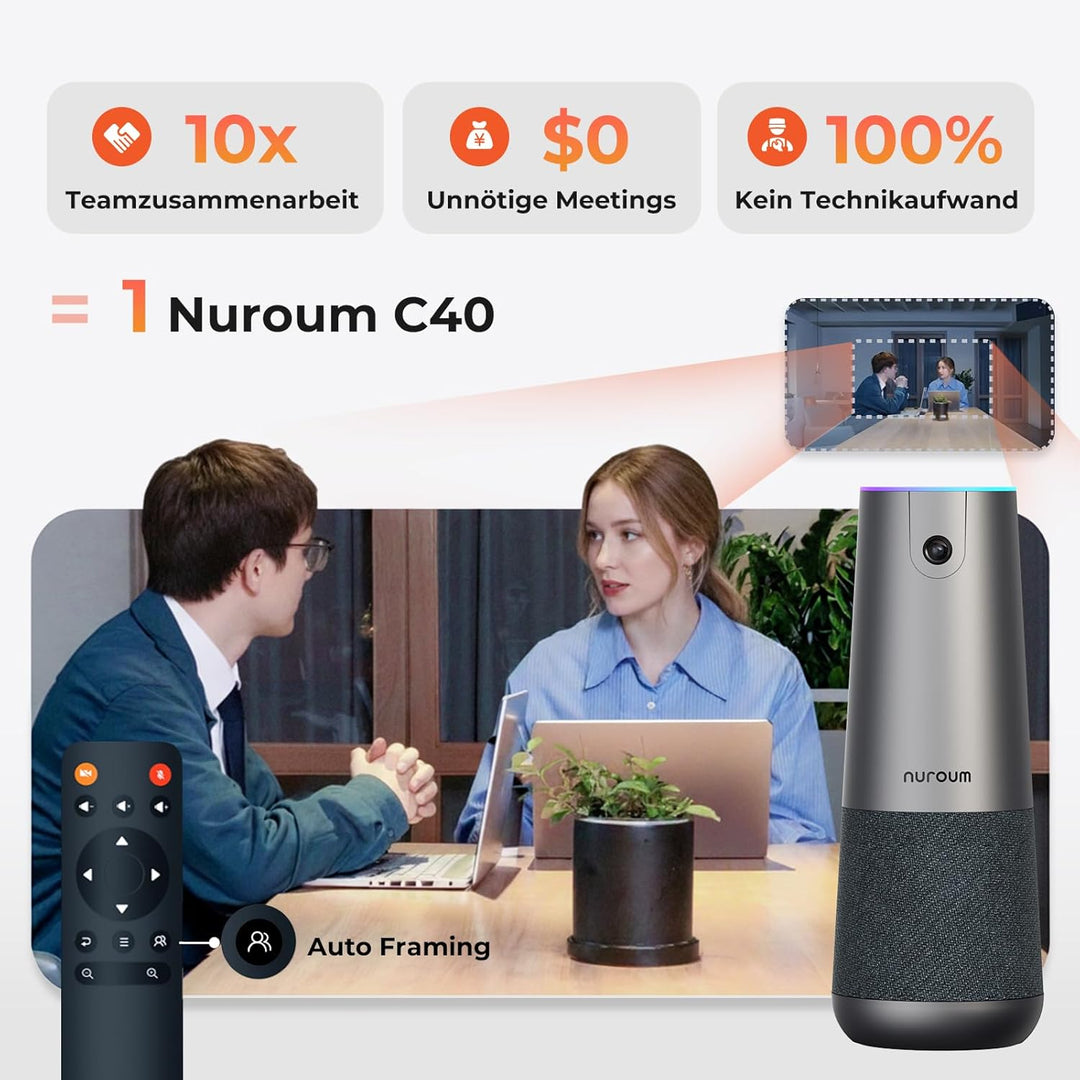 Nuroum C40(2nd Gen) 4K Videokonferenz-Webcam mit Mikrofon und Lautsprecher, 8MP CMOS Sensor,5X Zoom,