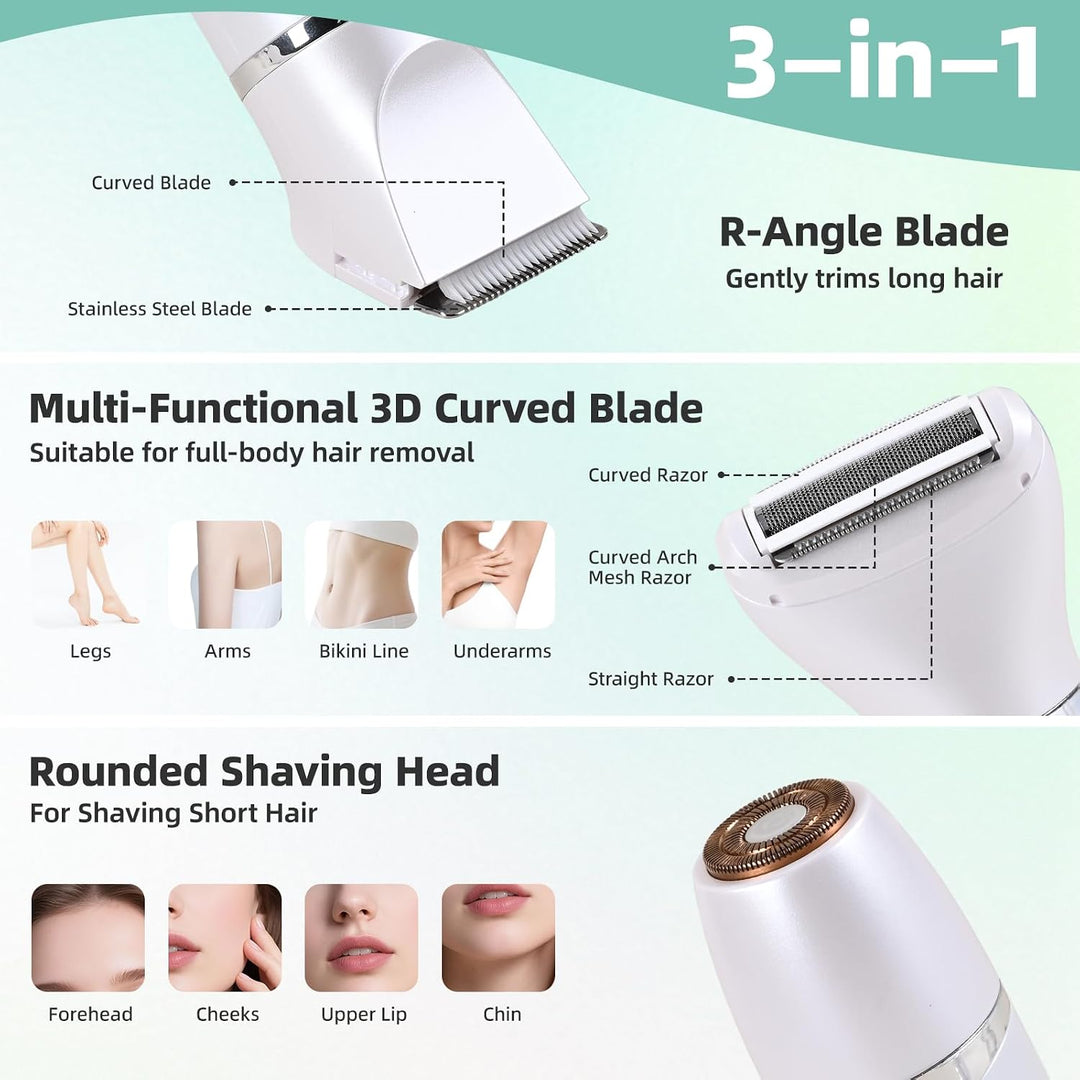 Carehabi 3-in-1 Elektrischer Rasierer Damen, Intimrasierer Frauen IPX7 Wasserdicht, Nass &amp; Trocken D