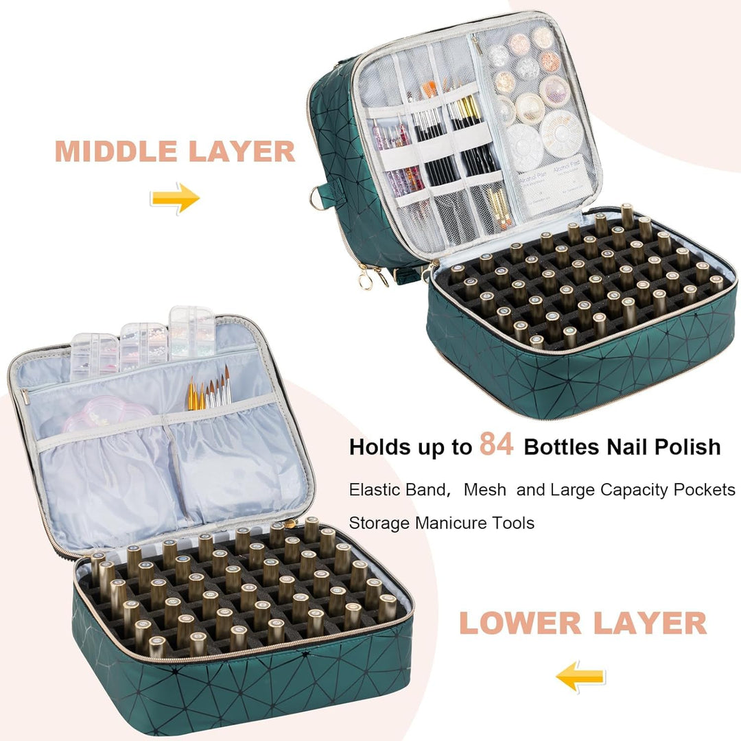 Uross Nagellack Organizer für 84 Nagellackflaschen und 1 LED-Nagellampe, Nagellack Aufbewahrung Tasc