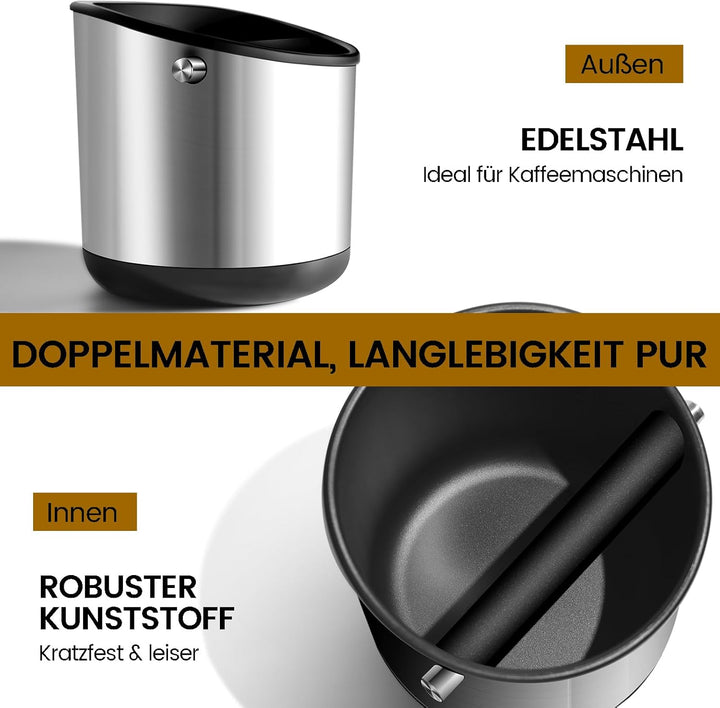 Abklopfbehälter für Siebträger Edelstahl, 1.2L Zweistoff-Material Knock Box für Ninja Sage, Kaffeesa