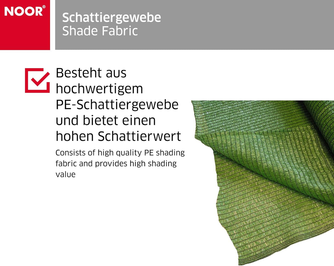 NOOR Schattiergewebe 1,50 x 10m in dunkelgrün I Mehrzweck-Sichtschutz für Garten, Balkon, Gewerbe &