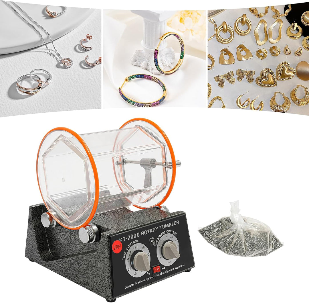 60W/150W Poliermaschine Set Poliertrommel mit Timer & Polierperlen, 220V 5 Gear, für Schmuck, Münzen