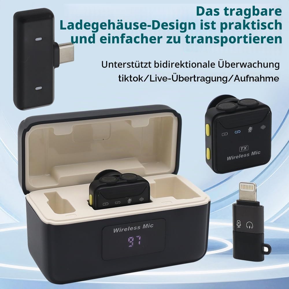 Lavalier Microphone Wireless; Plug-Play Dual Funkmikrofon Mini für iPhone/Android/PC, Aktive Geräusc