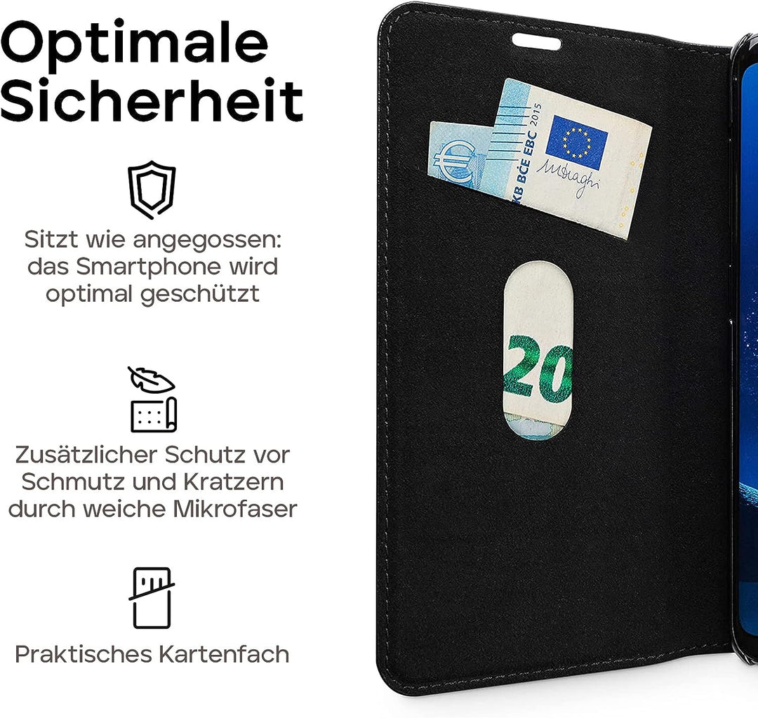 WIIUKA Echt Ledertasche -TRAVEL- für Samsung Galaxy S9+ Plus, mit Kartenfach, extra Dünn, Tasche Sch
