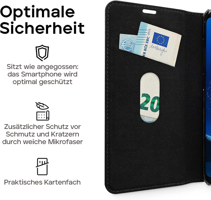 WIIUKA Echt Ledertasche -TRAVEL- für Samsung Galaxy S9+ Plus, mit Kartenfach, extra Dünn, Tasche Sch